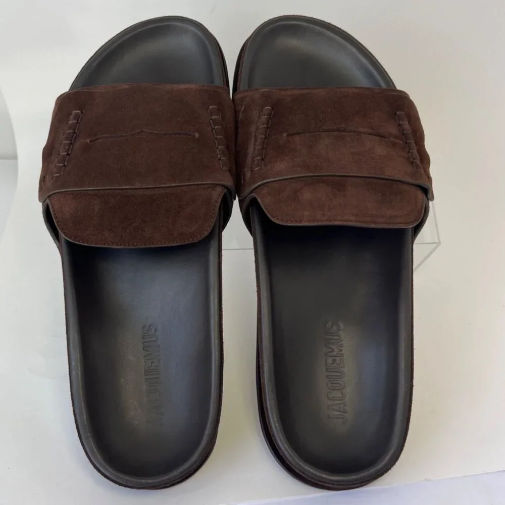 Jacquemus Les Brown Suede Men Sandals Leather Slides Size 43 US10